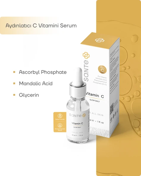 Sante Plus Aydınlatıcı ve Cilt Tonu Eşitleyici C Vitamini Cilt Bakım Serumu 30 ML - 3