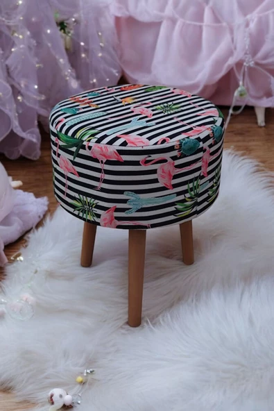 BEYLERBEYİ Coco Puf, Düz Kumaş,3 Ayak,oturma Odası, Makyaj Masası Pufu