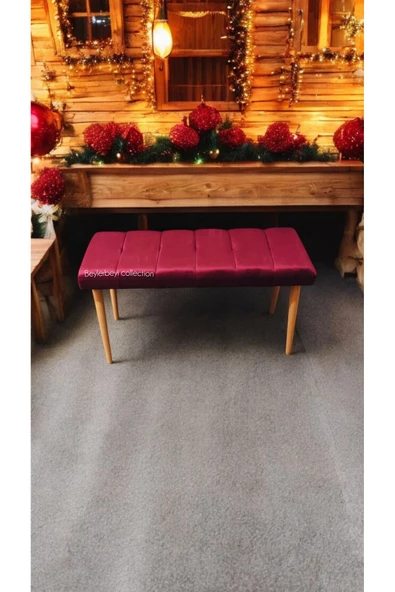 BEYLERBEYİ Ahşap Ayaklı Handmade Geniş Oturum Alanlı düz  Kumaş Pofidik Puf bench, ayak ucu uzatmalık