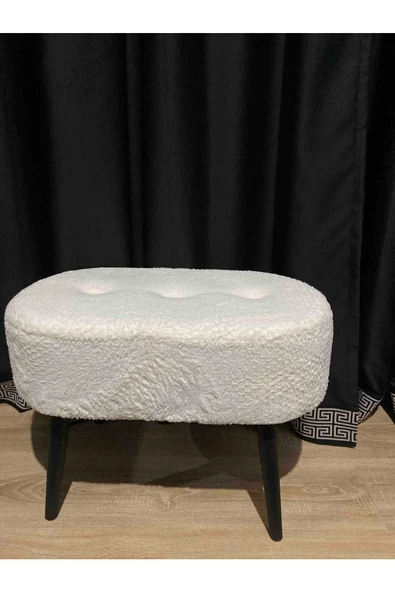 BEYLERBEYİ Gürgen Ahşap Ayak welsoft Kumaş Oval Pufidik Puf Bench Tabure Sandalye berjer koltuk