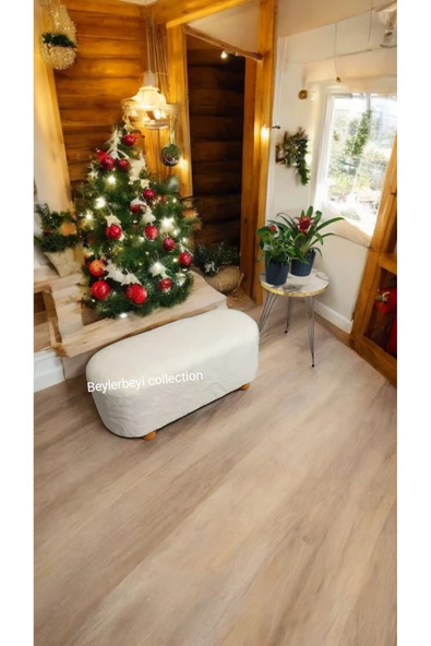 BEYLERBEYİ Krem peluş kumaş puf ,Ev içi oturma pufu , dekoratif puf, kapı kenarı puf , - 4