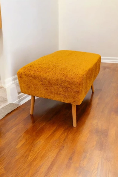 BEYLERBEYİ Retro Gürgen Ceviz Renk Ahşap Ayaklı Geniş Oturum Alanlı Özel Tasarım kare Bench Turuncu - Resim 2