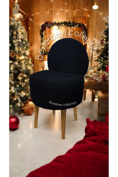 BEYLERBEYİ Makyaj pufu, sırtlı puf, siyah peluş. Bench,puf, yüksek ayaklı puf - 3