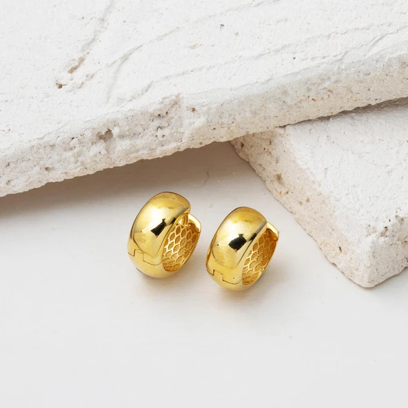 1,5 cm. Çaplı Kalın Altın Halka Küpe 14 Ayar - Resim 2