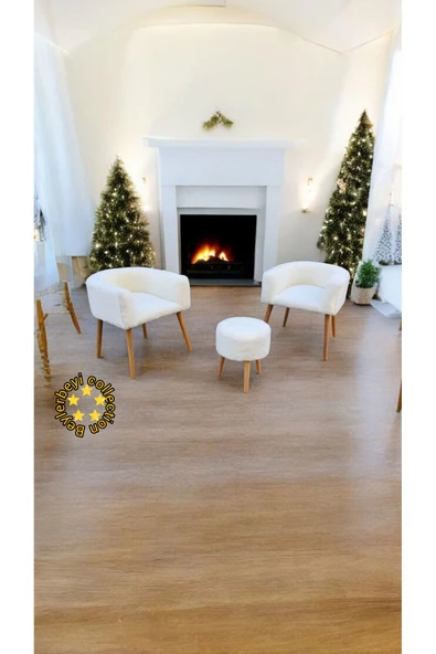 BEYLERBEYİ Çay Seti ,Kırık beyaz,Tekli Koltuk Berjer Ve Puf Takımı (SALON, BALKON, OFİS) 3lü  Takım - 2