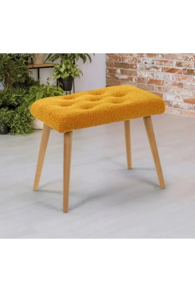 BEYLERBEYİ Gürgen Retro Ahşap Ayaklı Handmade Pofidik Puf Bench Koltuk