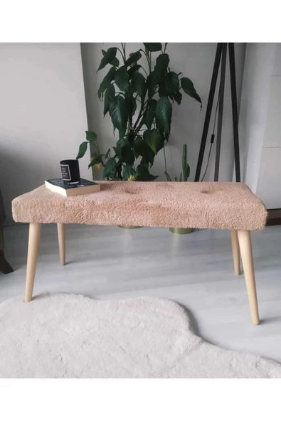 BEYLERBEYİ Ahşap Ayaklı Handmade Geniş Oturum Krem welsoft Kumaş Pofidik Puf bench ,ayak ucu uzatmalık,berjer