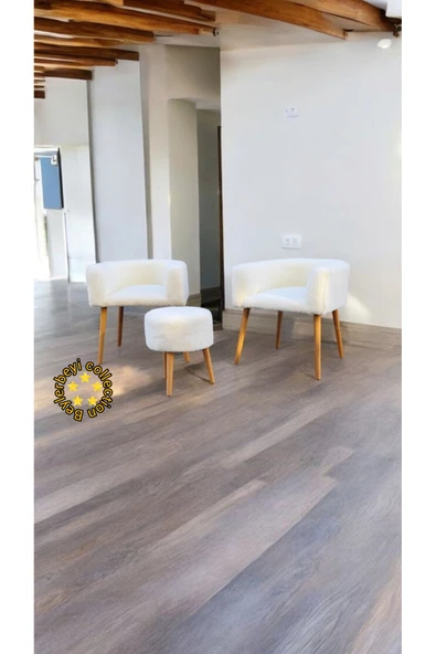 BEYLERBEYİ Çay Seti ,Kırık beyaz,Tekli Koltuk Berjer Ve Puf Takımı (SALON, BALKON, OFİS) 3lü  Takım - 3