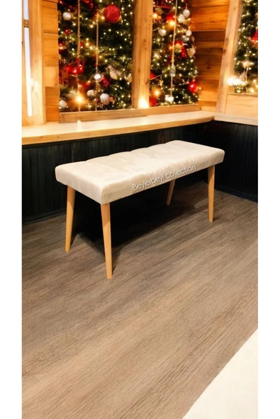 BEYLERBEYİ Ahşap Ayaklı Handmade Geniş Oturum Alanlı Krem düz Kumaş Pofidik Puf bench ,ayak ucu uzatmalık - 2