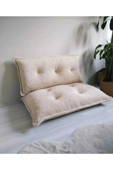 BEYLERBEYİ Yumuşak Tedy Kumaş Petek Kalorifer Önü Palet Minderi Ikili Takım Krem ürün görseli