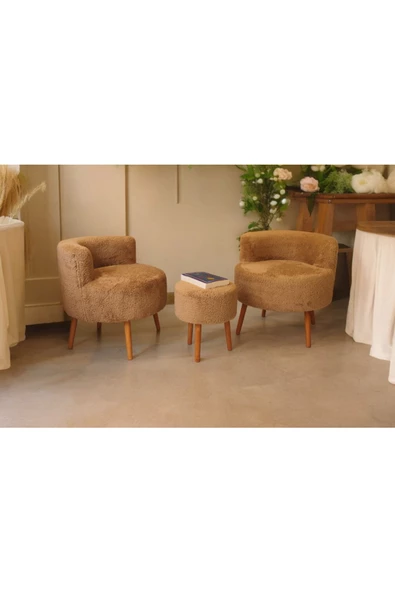 BEYLERBEYİ Çay Seti Ikili Koltuk Berjer Ve Puf Takımı (salon, Balkon, Ofis) 3 Lü Takım - 5