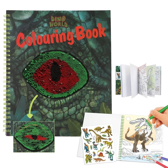 Top Model Dino World boyama kitabı ( Colouring Book WithReversible Seqins ) - 2