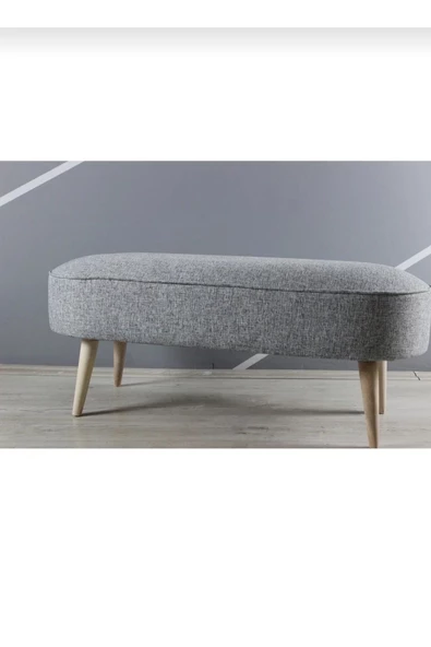 BEYLERBEYİ Nare Puf Gri ,Retro Ceviz Renk Ahşap Ayaklı Geniş Oturum Alanlı Oval Bench