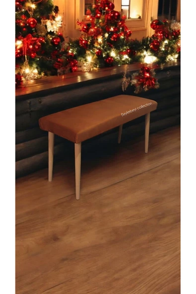 BEYLERBEYİ Ahşap Ayaklı Handmade Geniş Oturum Alanlı düz Kumaş Pofidik Puf bench, ayak ucu uzatmalık - 2