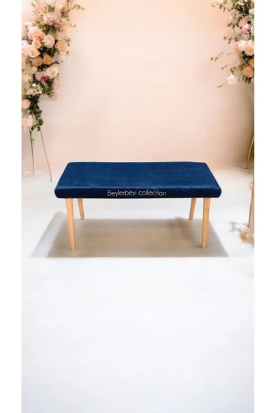 BEYLERBEYİ Ahşap Ayaklı Handmade Geniş Oturum Alanlı düz  Kumaş Pofidik Puf bench, ayak ucu uzatmalık