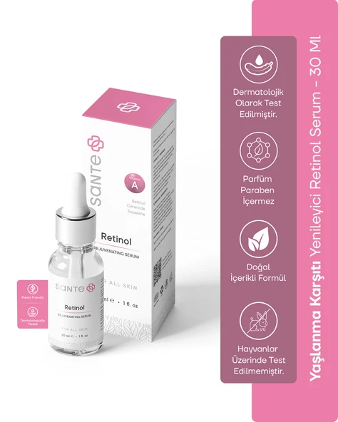 Sante Plus Yaşlanma Karşıtı ve Kırışıklık Giderici Yenileyici Retinol Gece Serumu 30 ML