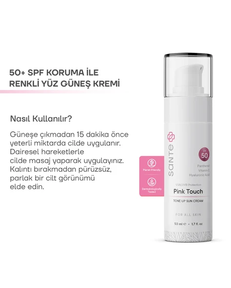 Sante Plus Cilt Tonu Eşitleyici Aydınlatıcı Pink Touch Renkli Güneş Koruyucu Krem SPF 50+, 50 ML - 4