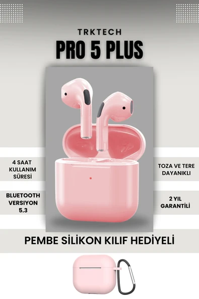 TRKTECH Kılıf Hediyeli Pembe Pro 5 Plus Premium A Kalite Bluetooth Sürüm 5.3 Bluetooth Kulaklık ürün görseli 1