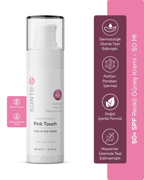 Sante Plus Cilt Tonu Eşitleyici Aydınlatıcı Pink Touch Renkli Güneş Koruyucu Krem SPF 50+, 50 ML