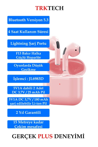 TrkTech Pro 5 Plus Pembe 5.3 Bluetooth Versiyon Premium A Kalite Hd Ses Performanslı Bluetooth Kulaklık - 3