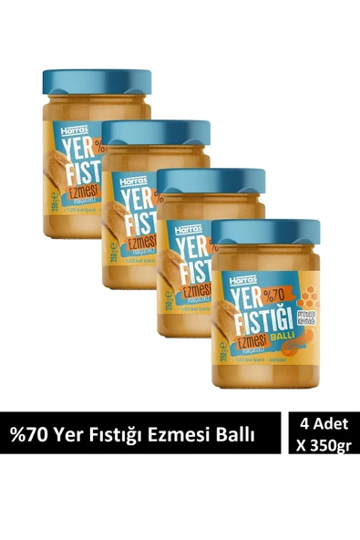 Harras Harras Katkısız Ballı Parçacıklı Yer Fıstığı Ezmesi %70 fıstık %20 bal 4 Adet X 350gr