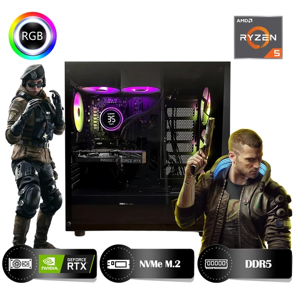 HYPER ROCKET Peak HRA323050 Ryzen 5 7500F 32GB Ram 1TB Nvme M.2 SSD RTX3050 8GB Masaüstü Oyuncu Bilgisayarı - 3