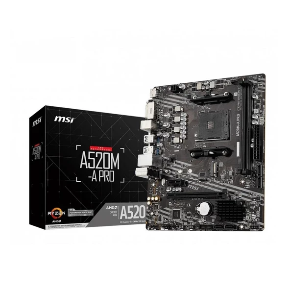 MSI A520M-A PRO AM4 DDR4 4600(OC) DVI HDMI M.2 USB3.2 mATX Anakart