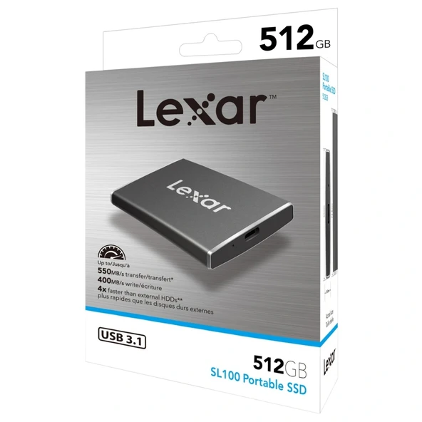 Lexar SL100 512GB 550-400MB/s USB 3.1 Type-C LSL100-512RB Taşınabilir SSD - Resim 3