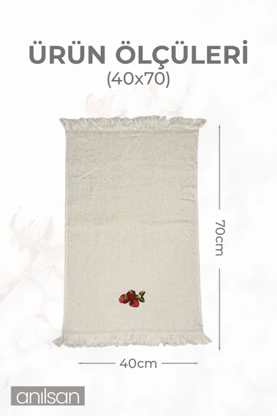 2'li Bej Çilek Desenli Mutfak Havlusu %100 Pamuk - 40x70 cm El ve Yüz Havlusu - Resim 4