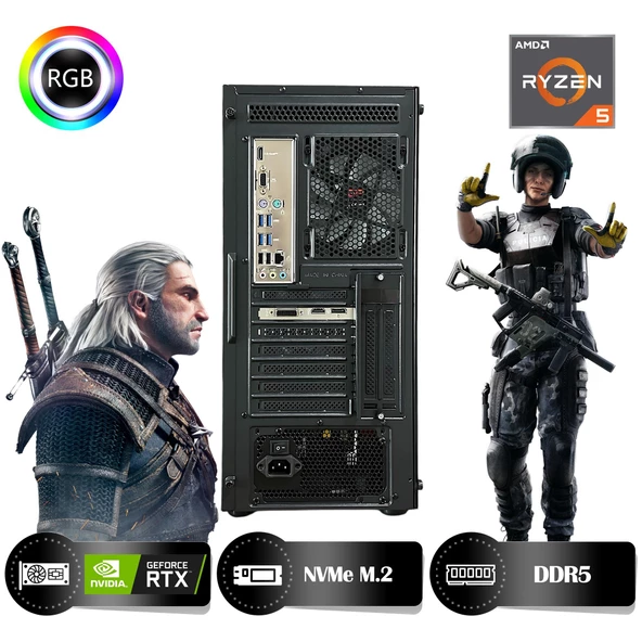 HYPER ROCKET Peak HRA323050 Ryzen 5 7500F 32GB Ram 1TB Nvme M.2 SSD RTX3050 8GB Masaüstü Oyuncu Bilgisayarı - 5