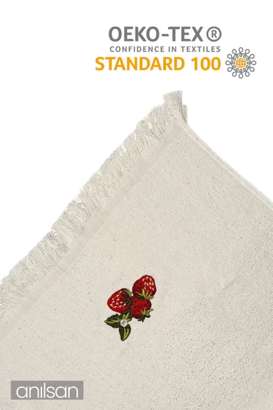 2'li Bej Çilek Desenli Mutfak Havlusu %100 Pamuk - 40x70 cm El ve Yüz Havlusu - Resim 2