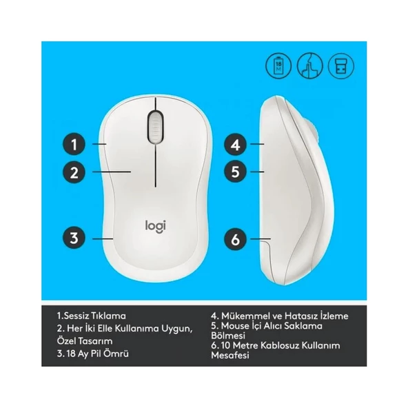 Logitech M221 Kablosuz Mouse Beyaz 910-006511 - 3