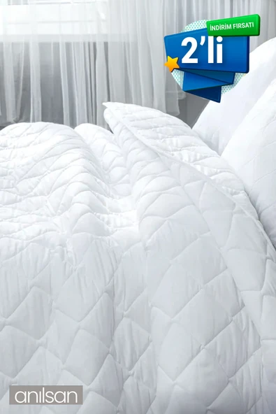 2'li Mikrofiber Battal Çift Kişilik Yorgan, 225x215cm, Beyaz Ev Ve Otel Yorganı, Sade Ve Zarif