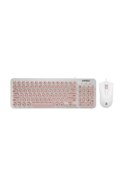 Everest Yabancı Km-01k Pembe Usb Yuvarlak Tuşlu 3d Mouse Combo Lc Layout Klavye Mouse Set