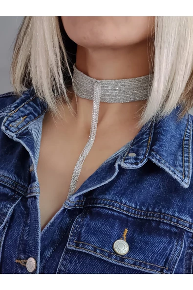 14 Sıralı Zincir Dokuma Sallantılı Vücut Tasma Choker El Yapımı Kolye - 2