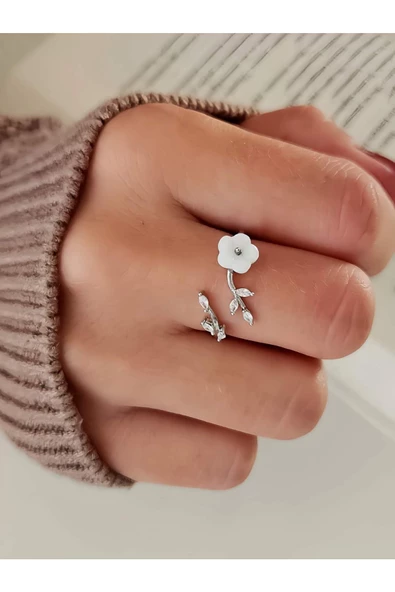 Papatya Çiçek Figürlü Gümüş Silver Renk Eklem Yüzük