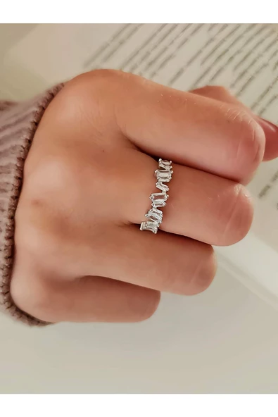 Baget Model Yarım Tur Gümüş Silver Renk Eklem Yüzük - 2