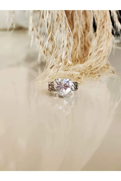 Kalp Model Zirkon Taşlı Model Gümüş Renkli Kıkırdak Sıkıştırmalı Küpe Earcuff - 2