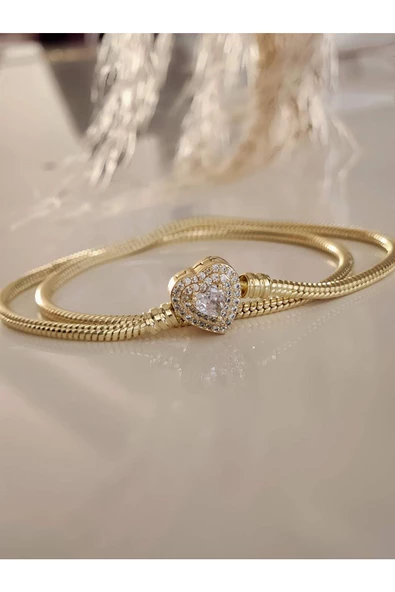 Prenses Taşlı Kalp Aşk Love Pandor Gold Altın Kaplama Kolye