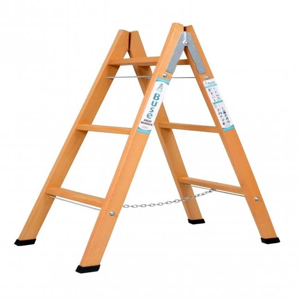 BUSE 3 BASAMAKLI A TİPİ KATLANIR GÜRGEN AHŞAP MERDİVEN 110CM ürün görseli