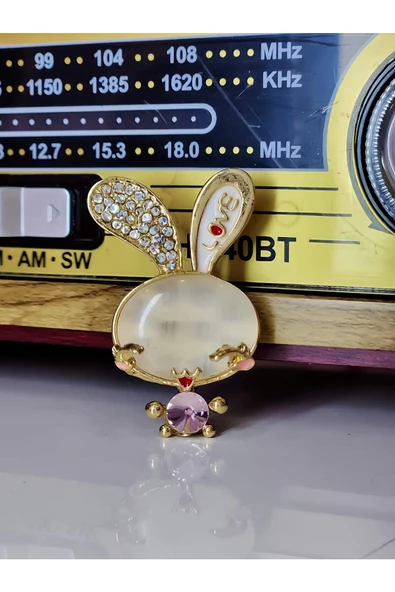 Tavşan Love Pembe Taşlı Yaka İğnesi Broş Rozet