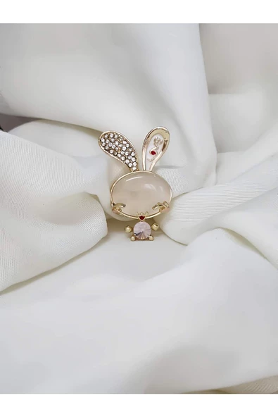Tavşan  Love Pembe Taşlı Yaka İğnesi Broş Rozet - 2