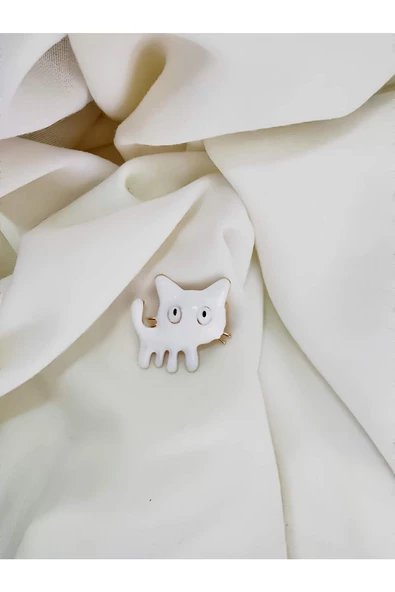 Beyaz Kedi Karikatür Yaka İğnesi Broş Rozet - 2