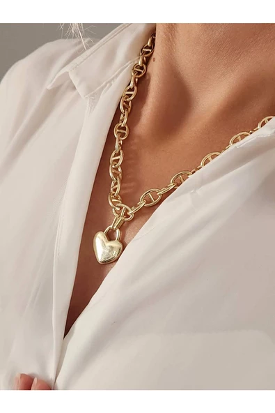 Kalp Süzme Gurmet Model Zincir Kolye Gold Altın Kaplama - 3