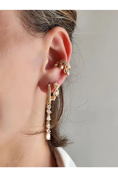 3'lü Sallantılı Başak Model Mitolojik Gold Renk Küpe ürün görseli