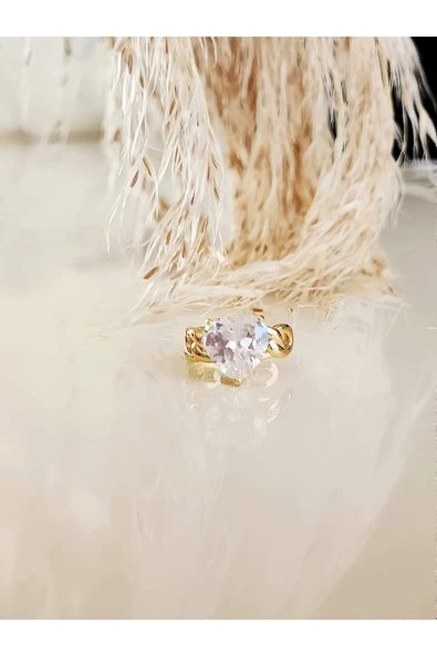 Kalp Model Zirkon Taşlı Model Gold Renkli Kıkırdak Sıkıştırmalı Küpe Earcuff - 2