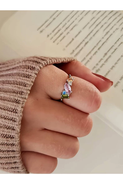 Baget Model Yarım Tur Geometrik Gümüş Silver Renk Eklem Yüzük - 2