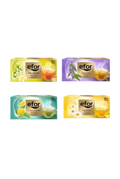EFOR ÇAY Efor Ihlamur - Nane Limon - Papatya - Adaçayı 4'lü Karma Set