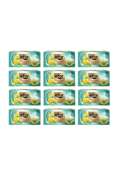 EFOR ÇAY Efor Nane Limon Bardak Poşet Bitki Ve Meyve Çayı 20 Li X 12 Adet