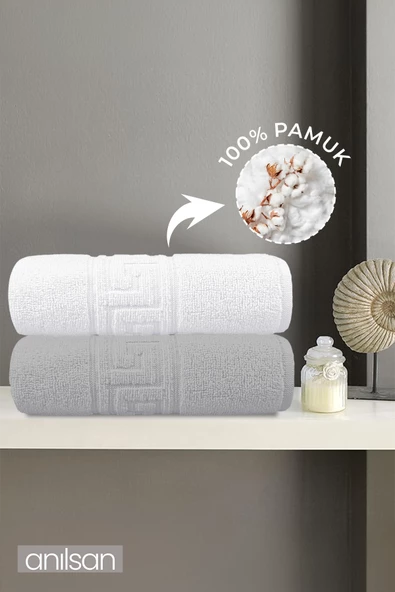 2'li Greek Gri-Beyaz Banyo Havlusu - 70x140 Cm, 490 Gr, %100pamuk, Spa Ve Otel Havlusu, Günlük Kullanıma U - 7